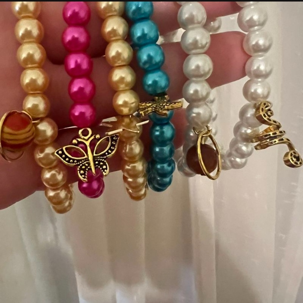 Gold and Pink Beaded Bracelet with Glossy Finish